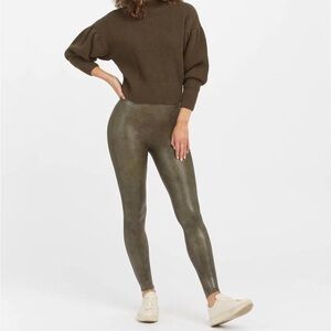 Spanx Faux Leather Croc Shine Legging Olive Green